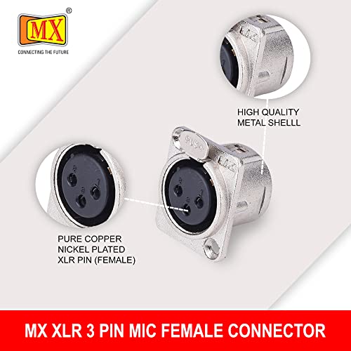 Image of MX 3 Pin XLR Microphone Connector pin Pure Copper Nickel Plated Pins1 for High Conductivity microphone (3-Pin XLR Female Panel, Pack of 4, Female Connector)
