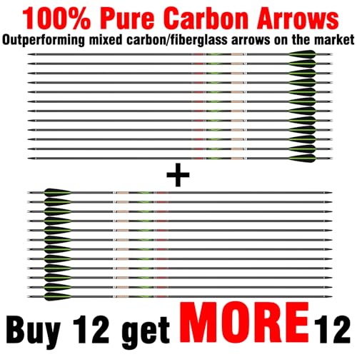 Image of sanlida 100% Pure Carbon Hunting Arrows, Olympic-Grade 10 Spines Deflection (Unique), 0.001 inch /0.003 inch /0.006 inch Straightness, Buy 12 Get 12 Free /Buy 6 Get 6 Free, for Compound & Recurve Bows (12 /24PCS)