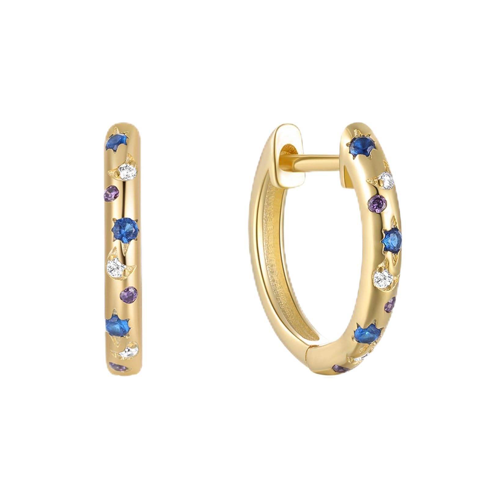 Orecchini Argento 925 Zircone Intarsiato Oro Orecchini Da Donna A Cerchio