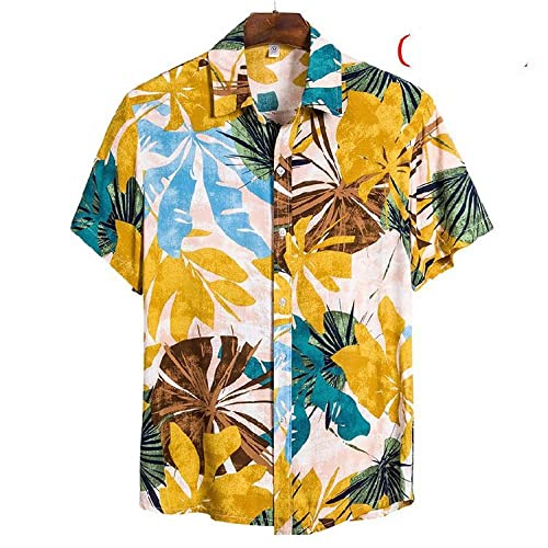 Chemise hawaïenne pour hommes à manches courtes et imprimé feuilles peintes pour l'été