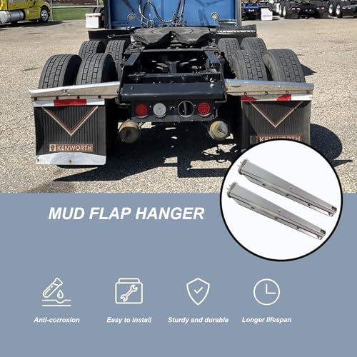 Image of 2 Pack Stainless Steel Heavy Duty Straight Spring Loaded Mud Flap Hanger Bracket Mudflap Holder Set for Semi Trucks 1-1 /8 inch Bolt Spacing 29.5 inch Length with Reflective Tapes