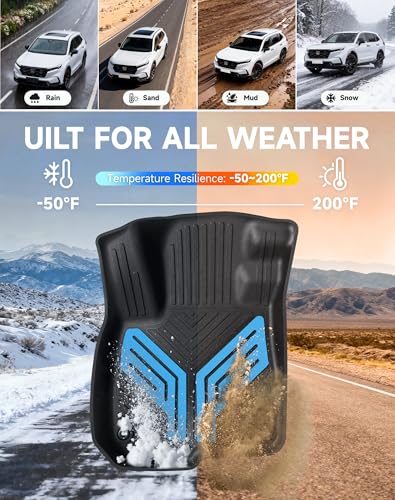 Image of Premium Color TPE Floor Mats Custom Fit for Honda CR-V 2017-2022 (Gasoline & Hybrid CRV), Hydro Blue Wing Design | All-Weather Heavy Duty Car Floor Liners Full Set 1st & 2nd Row