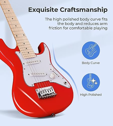 Image of Vangoa 30 Inch Kids Electric Guitar Starter Kit with Amp - Red
