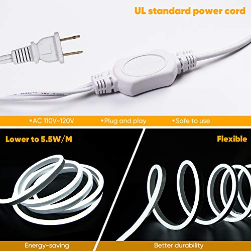 Shine Decor 82Ft/25M Led Neon Rope Lights, Cool White Ac 110V-120V Neon Led Strip Lights, Flexible Waterproof Smd2835 120Leds/M Indoor Outdoor Ropes Lights, Bright Ambient Lighting Decoration #TOP4