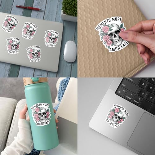 Calcomanías de Memento Mori y Amor Fati, set de 3 pegatinas de filosofía y calavera 5