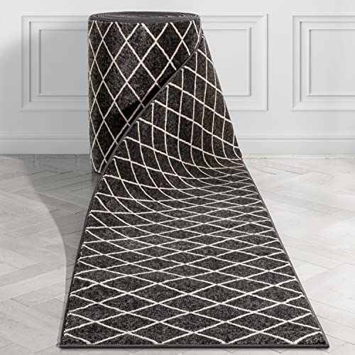 Well Woven Custom Size Runner - Choose Your Length - Aidah Dark & Grey Diamond Lattice 31 Inches Wide x 25 Feet (31