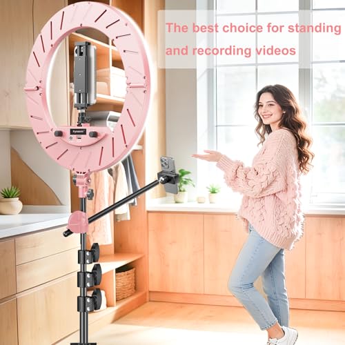 Image of Ring Light 18 inch with Stand, 55w 6700K LED Light,63 inch Tripod,Multi-Angle Adjustable Phone Stand, for iPhone and Android Phones, CRI95, Suitable for YouTube, TikTok, Selfies (Pink, 18 inch)