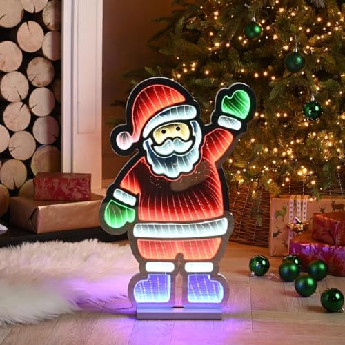 Image of Festive Productions 56cm Santa Infinity Light – LED Christmas Santa Decoration with 3D Tunnel Effect – Double-Sided Light-Up Santa on Wooden Base for Indoor Christmas Décor and Window Displays