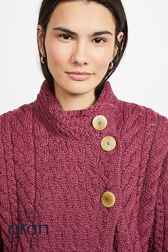 Image of Aran Woollen Mills Louisburgh Women's Asymmetrical Irish Cardigan, 100% Super Soft Merino Wool, Authentic Irish Knitwear
