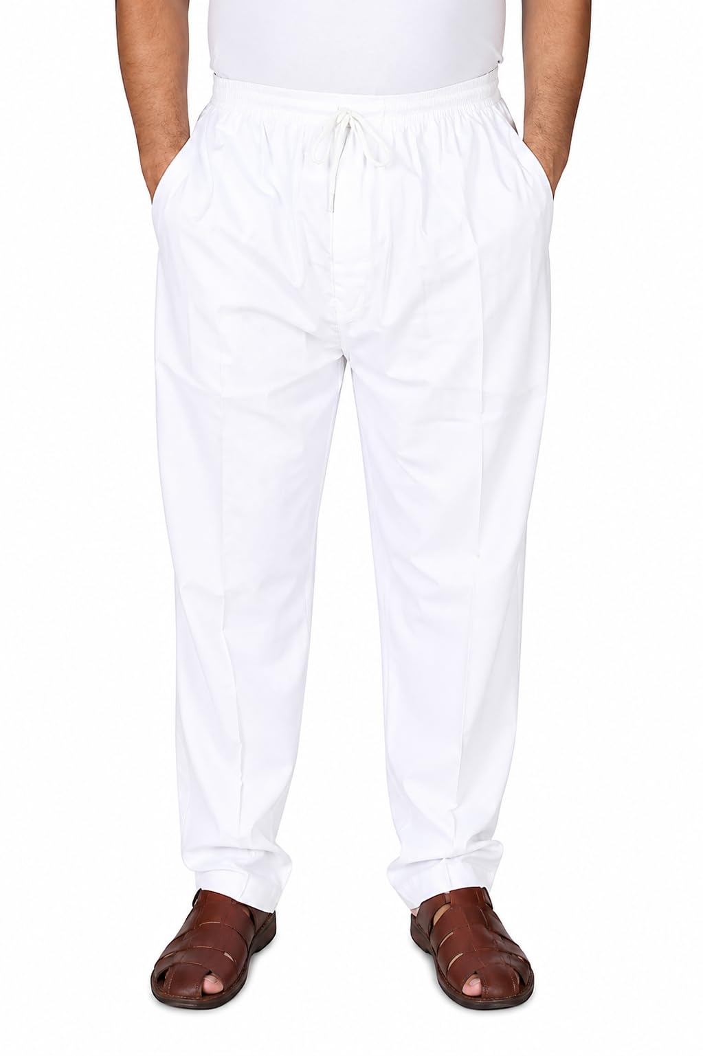 ramraj trends Premium Lucknowi White Cotton Pyjama for Men: Elastic Waist, Zip & Pockets | A1 Quality Pajama-picture-52
