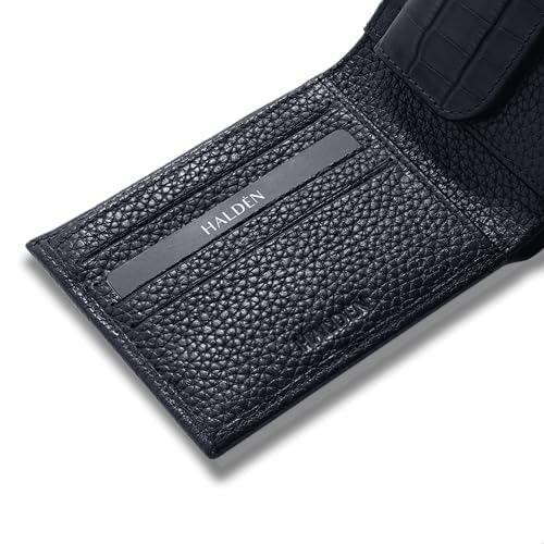 Image of HALDEN Pebble Pattern, Men's Top Grain Leather Wallet, RFID Blocking, Bifold Wallet with Coin Pocket for Men (Blue)