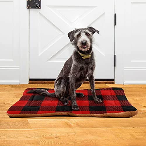 Dog Bed Red & Black Buffalo Check Plaid Dog Crate Mat Mattress Washable For Large Medium Small Puppy Pets Pad 24X18 Inches 21005790 #TOP5
