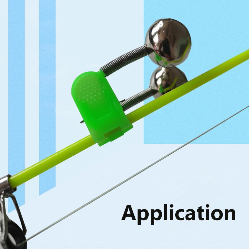 SagaSave 100 Pack Plastic Fishing Rod Bells Fishing Alarm Bells Double Ring Bell Fishing Pole Bells Fishing Bite Bell Green