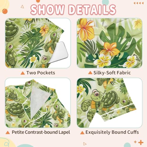 senya Tropical Leaves Turtles Satin Summer Pajama Sets Silk Short Sleeve Button Down Sleepwear3