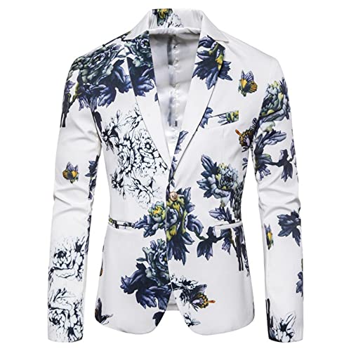 JEsilunmaMY Men's Floral Blazer Jacket Slim Fit Notch Lapel 1 Button Suit Jacket Stylish Business Wedding Prom Dress Blazers