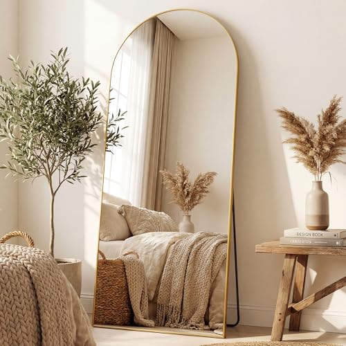 Image of Antok 71 inch x28 inch Arched Full Length Floor Mirror, Gold Aluminum Frame, Free Standing /Wall Mount /Leaning for Bedroom, Living Room, Dressing Room