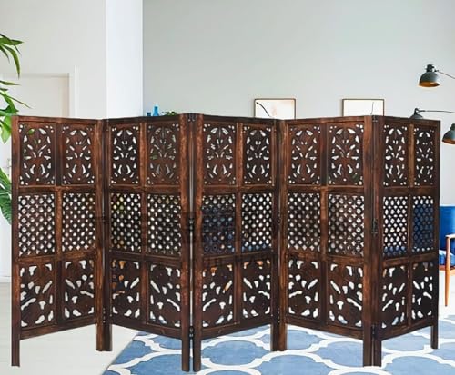 Image of THEHEARTWILL Wooden partition for Living Room /Partition wall Divider for Living Room /Room Partitions and dividers forPooja Room, Mandir, Office, Kitchen, Hall. (4 Feet) (5 Panels)