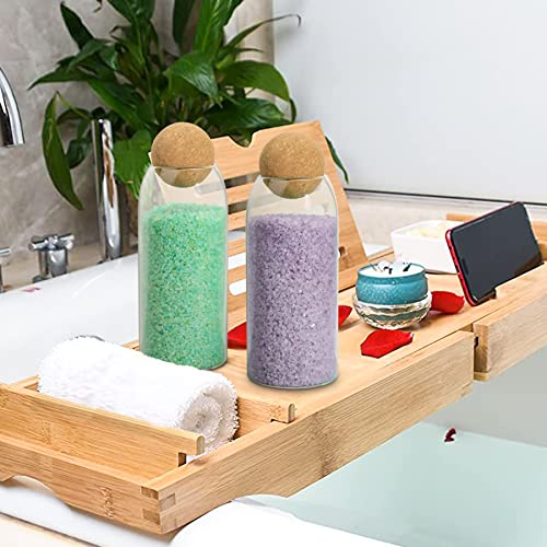 Image of ComSaf 1000ml Glass Storage Container with Ball Cork, 3Pcs Glass Jar with Cork Lid, Round Cork Glass Bottle, Coffee Jar with Wood Ball Lid for Bath Salt, Food, Coffee, Sugar,Tea, DIY Decoration