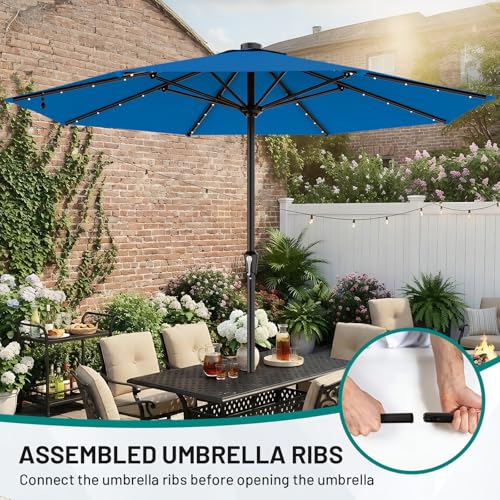 Image of AreShark 11FT Large Patio Umbrella with Solar Lights, Lighted Solar Umbrella with Crank, Outdoor Table Market Umbrellas for Garden, Deck, Backyard, Pool and Beach, Royal Blue
