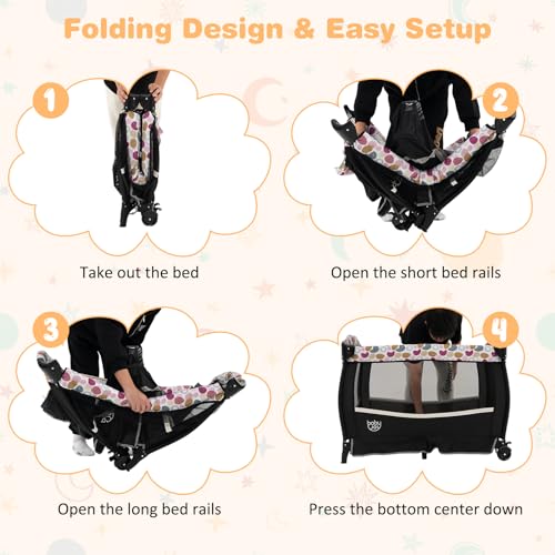 Image of BABY JOY 4 in 1 Pack and Play, Portable Baby Playard with Bassinet & Flip-Away Changing Table, Canopy, Portable Bedside Crib with Storage Basket, Infant Bassinet from Newborn to Toddlers (Circle)