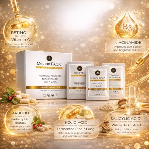 Image of Melano Pack Advance Yellow Peel | Exfoliating & Brightening Facial Pack | Helps Improve Skin Radiance, Smoothness & Even Tone | Reduces Pigmentation | Single Session Pack - 2g (3 Sachets)