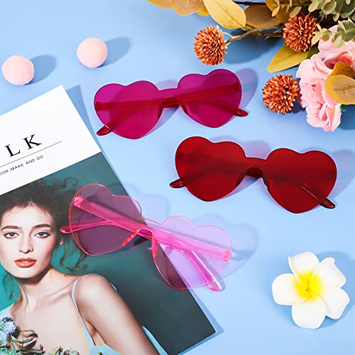 Zhengmy 60 Pairs Heart Shaped Sunglasses Bulk for Women Transparent Rimless Candy Color Sunglasses for Party Favors4