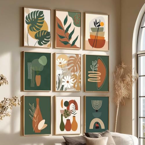 Image of kotart Aesthetic Boho Art Home Decoration | Boho Paintings With Frame For Living Room Bed Room Hotel Wall Decor Digital Reprint Set of 9 (10X13 inch)