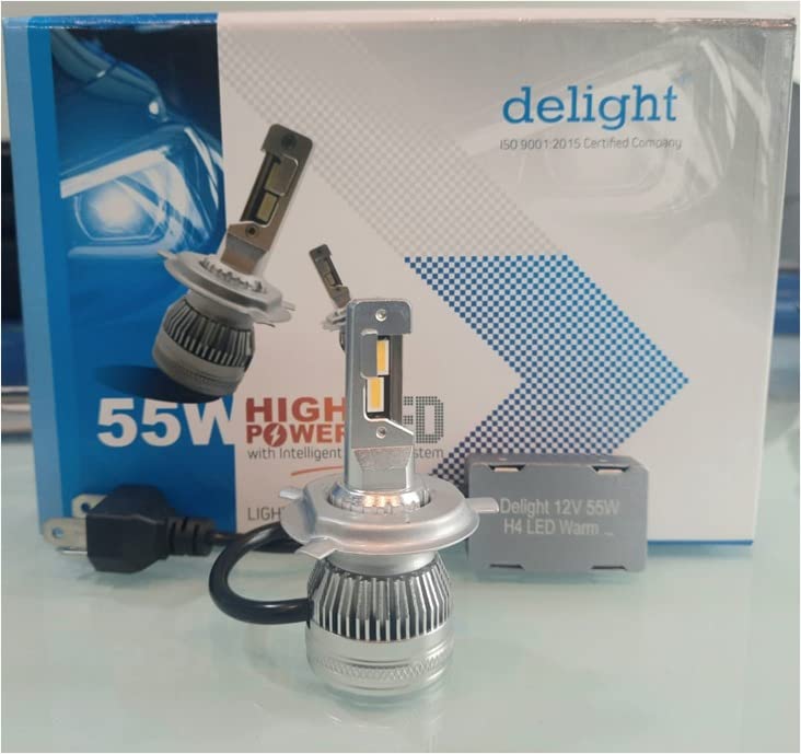 Image of DELight Industries Led H4 High Power With Intelligent Cooling System Led Headlight Bulb For Car Pure White Light (12V, 55W, 4500K, 5500 /5500) Conversion Kit For Cars Halogen Led Light