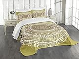 Ambesonne Mandala Bedspread, Ombre Mandala Flower Pattern Queen Inspired Prints Hippie Design, Decorative Quilted 3 Piece Coverlet Set with 2 Pillow Shams, King Size, Mustard White
