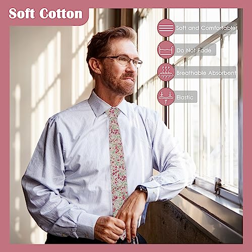 Image of Mantieqingway Men Skinny Tie Cotton Floral Necktie for Wedding Groomsmen Tie