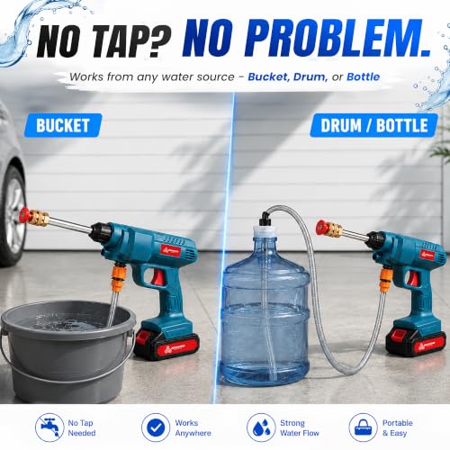 Image of Autofy HydroJet Cordless Pressure Washer Gun, 20 Bar, 200W Brushless Motor, 20,000 mAh Battery No Power Point Required Foam Bottle, 6-in-1 Nozzle, 5m Hose Car, Bike, Home Cleaning 2 Year Warranty