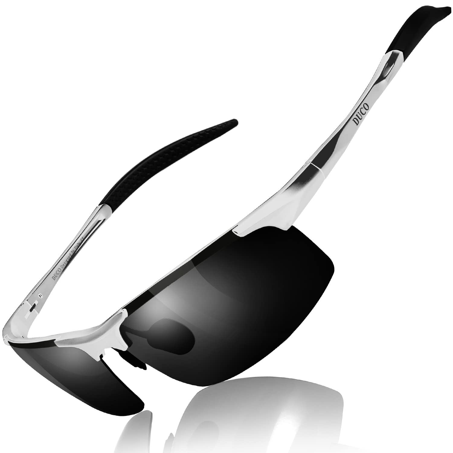 DUCO Gafas de sol deportivas polarizadas para hombre con ultraligero y marco de metal irrompible, 100% UV400-8177S (Lente gris marco de plata)