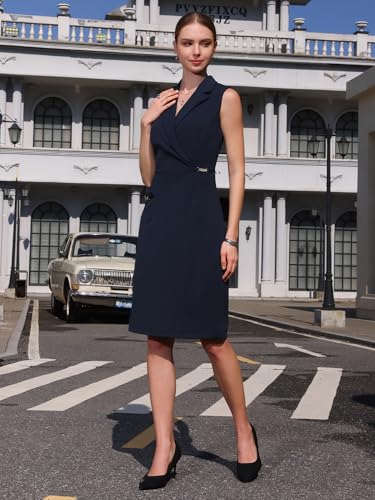Women's Sleeveless Pencil Dress Notched Lapel Faux Wrap 2025 Formal Business Work Dresses3