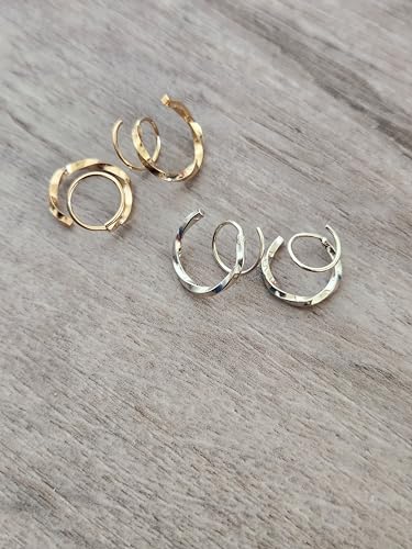 14k Gold Filled 925 Sterling Silver Double Hoop Earrings for Single Piercing | Handmade Large Loop Twist Earrings for Women | Backless, Hypoallergenic, Giftable4