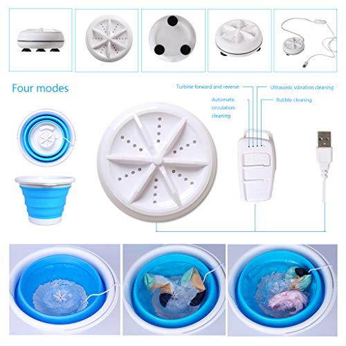 Mini Washing Machine, Formemory Portable Folding Bucket Turbo Ultrasonic Washing Machine Personal Travel Washing Machine with Remote Control for Lazy Magic Laundry Machine(Blue)