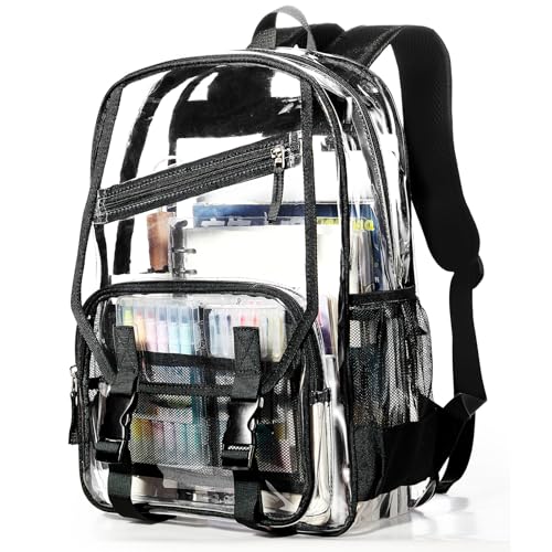 coowoz Clear Backpack for Stadium Events Heavy Duty PVC Clear Bookbag Backpacks for School Girls Boys Transparent See Through Concert Bag Women Mochilas Escolares Para Niñas Black
