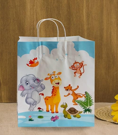 Omnipresent Pack 90 Gsm Jungle Safari Animal Printed Paper Gift Bags, Set Of 12, Ideal For Birthday Return Gifts, Kids Party, & Gifting On Special Occasions (Size: 11.4X9.4X4.7 Inch),White (B0CVV1XCFM) Amazon Price History, Amazon Price Tracker