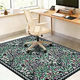 Famibay Bodenschutzmatte Bürostuhl rutschfest Schreibtischstuhl Unterlage 120x150cm Bürostuhl Unterlage Groß Rosa Vintage Bodenschutzmatte für Hartböden Parkett Tiles Waschbar Kratzfest Blumen