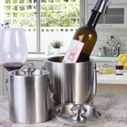 Isolierter Eiskübel mit Deckel & Zange, 2L Edelstahl Weinkühler für Partys und Bars, hält Getränke länger kalt, ideal für Cocktails und Unterhaltung