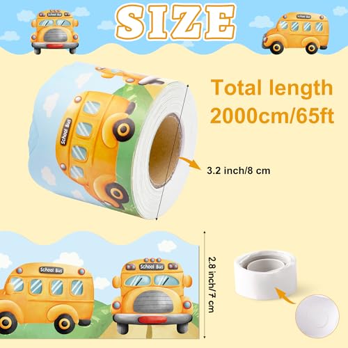 Image of BeYumi School Bus Border Trim - 65ft Back to School Bus Scalloped Rolled Border Trim Pastel Watercolor Bulletin Board Set Classroom Office Chalkboard Kindergarten Elementary Home Party Decoration