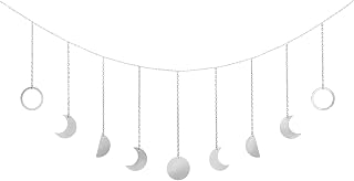 Moon Phase Wall Decor, Boho Metal Celestial Decoration, Silver 50" L | Horizontal Wall Art, Bohemian Hanging Garland, Bedroom Nursery Living Room Dorm Apartment, Christmas Birthday Teen Girl Gift