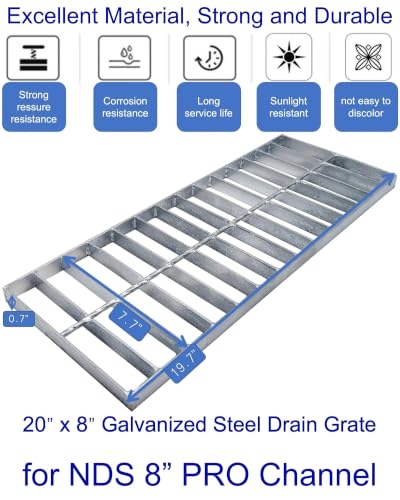 Image of Galvanized Steel Drain Grate, Driveway Channel Cover 20x8 in