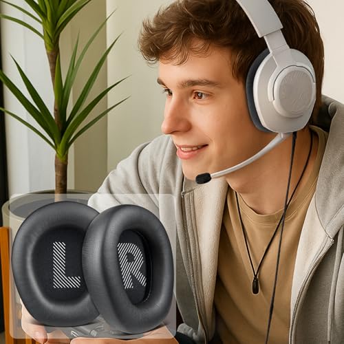 Image of SOULWIT Professional Replacement Earpads Cushions for JBL Quantum 100 /100X /100P /100M2 (Q100 /Q100X /Q100P /Q100M2), Quantum 350 (Q350) Headphones, Ear Pads with Softer Protein Leather - Black
