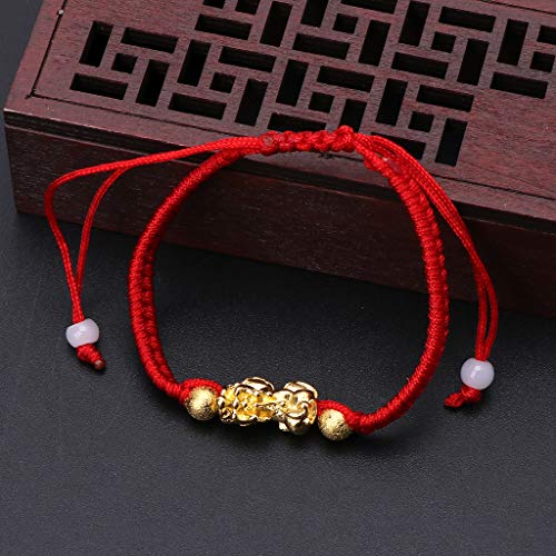 MEIYIN Pulseira de corda vermelha chinesa Feng Shui Gold Pi Xiu Kabbalah proteção contra mau-olhado