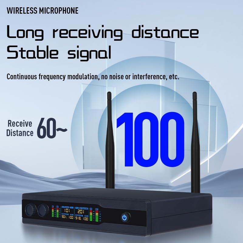 Metal Handheld Wireless Microphones with Dual Professional UHF Cordless Dynamic System,Rechargeable Microphone Receiver for Karaoke Singing, Wedding,Party, DJ, Speech, Church, Class Use,200ft - Image 3