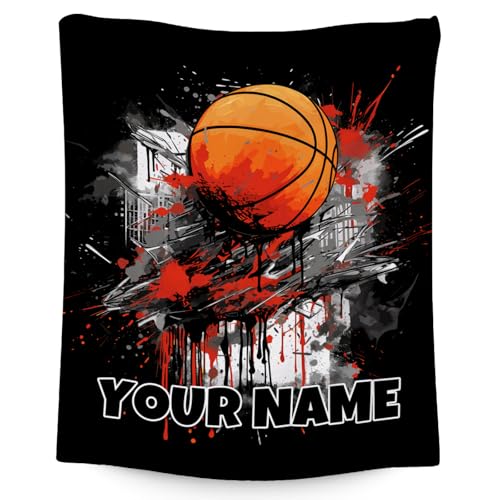 Custom Basketball Blanket, Cozy Soft Throw Blankets for Kids, Cool Black Flannel Throw Gifts for Couch Office, 30x40 Inches