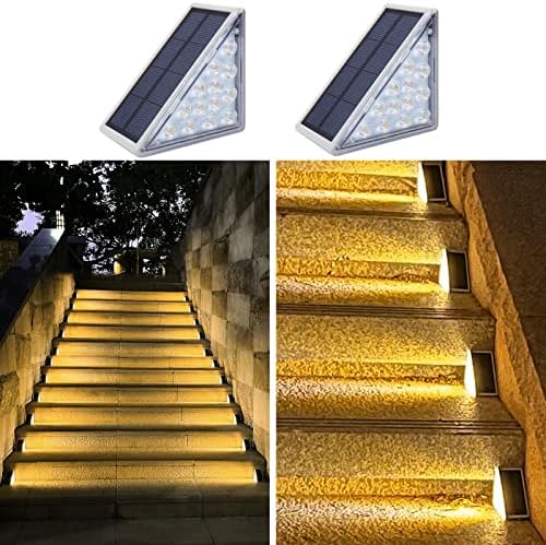 2 Pack Solar Stair Lights, Outdoor Step Lights Solar Powered, Warm White Solar Step Lights Outdoor Waterproof IP67, Auto On/off Solar Lights For Steps Stairs Porch Yard Patio Pathway Decoration