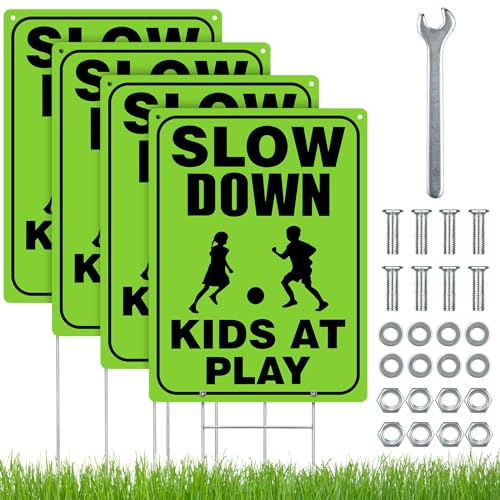 Panneau Slow Down Children at Play réfléchissant en lot de 4 pour la sécurité des rues