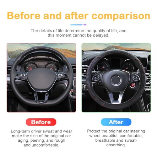 Image of Osilly Car Steering Wheel Cover, 15 inch Carbon Fiber Microfiber PU Leather Elastic Steering Wheel Protector for Men Women, Anti-Slip Breathable Car Interior Accessories for Most Cars (Black)
