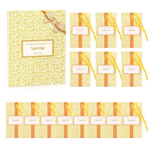 SCENTORINI Set de 14 Bolsita Perfumados de Vainilla sobre Aromántoco Deshumidificador y Ambientador para Cajones y Armarios, Ropa de Bebé, Zapatero, Maleta Regalos para Cumpleaños San Valentin